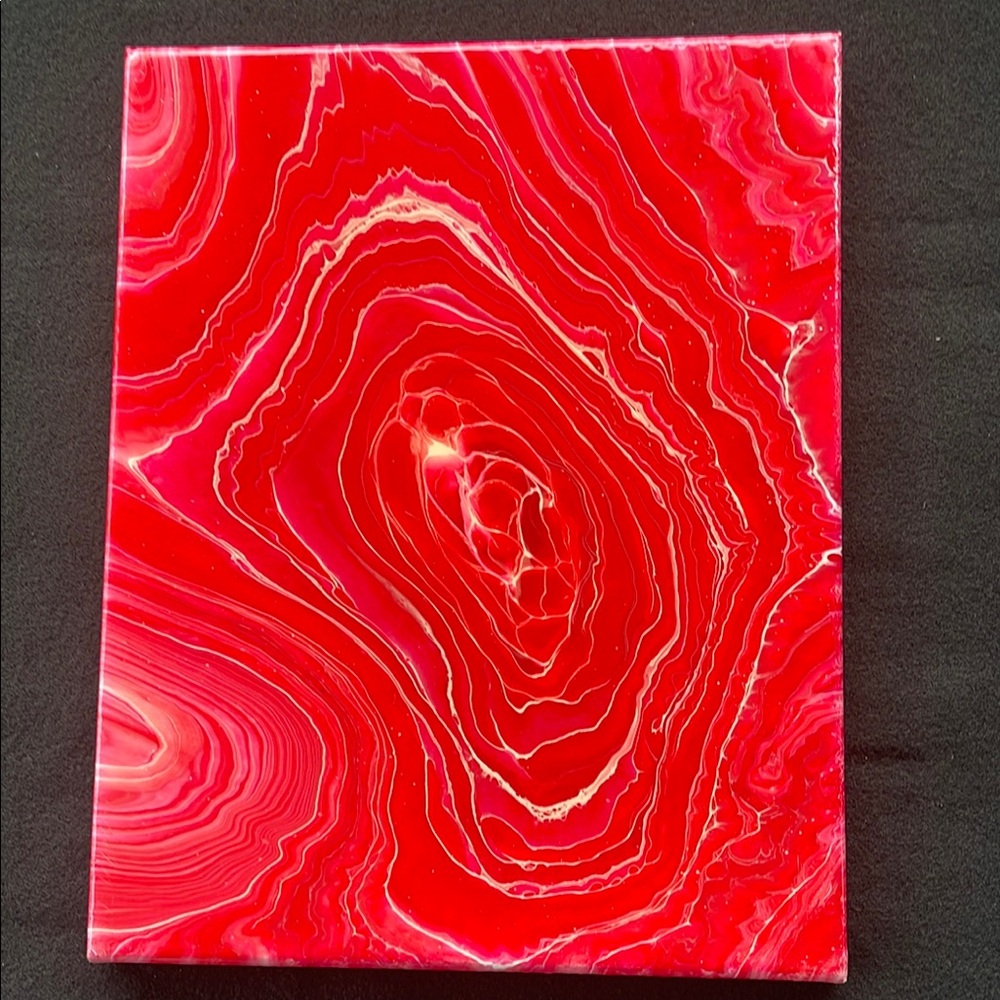 Abstract Red Art Canvas Pour Painting Fluid Art Original Handmade Acrylic Resin